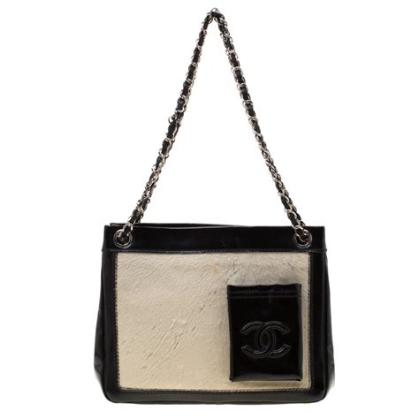 chanel pony hair jeweled chain tote bag